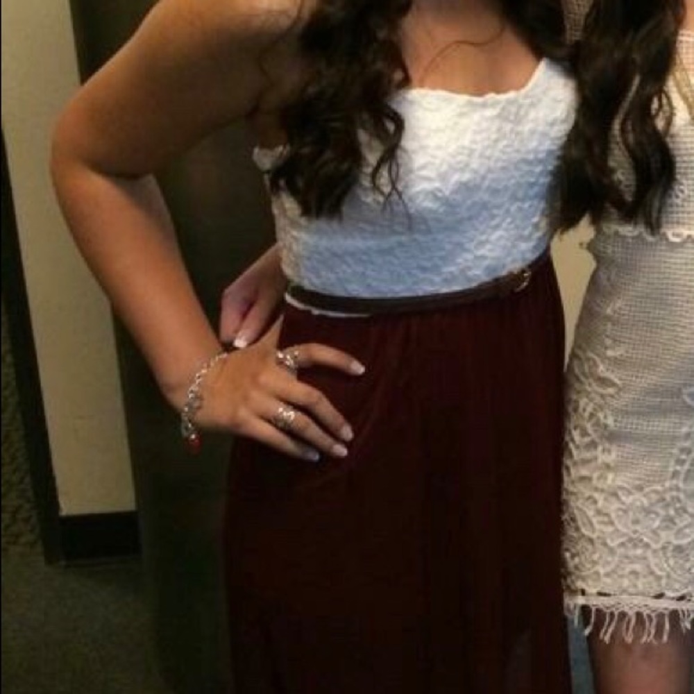 Papaya white & burgundy strapless long dress